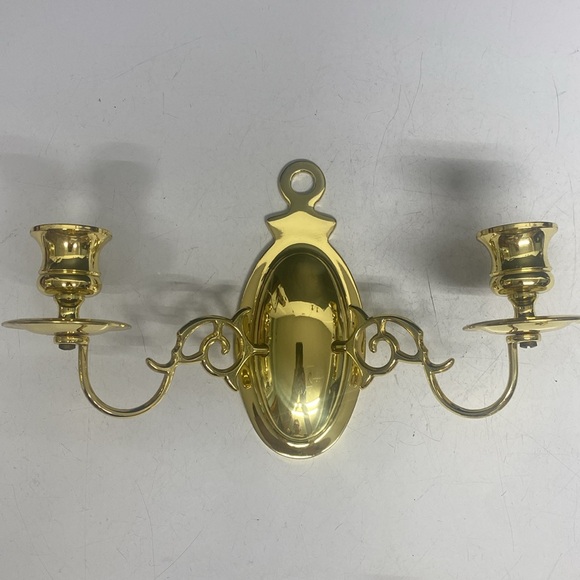 Brass Double Candle Wall Sconce Hanging Sconce Set of Two - Picture 3 of 17